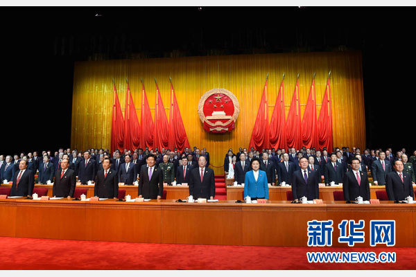 10月1日，慶祝中華人民共和國成立66周年暨新疆維吾爾自治區(qū)成立60周年大會在新疆人民會堂隆重舉行。 新華社記者 饒愛民 攝