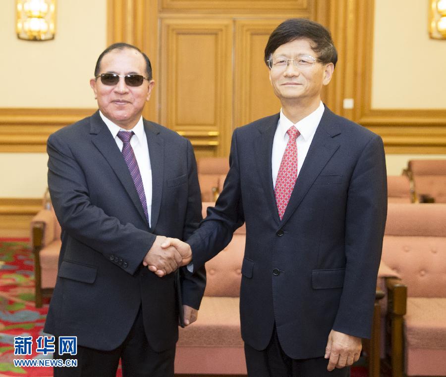9月5日，中共中央政治局委員、中央政法委書記孟建柱在北京會見秘魯最高法院院長維克托·盧卡斯·蒂科納。 新華社記者 黃敬文 攝 