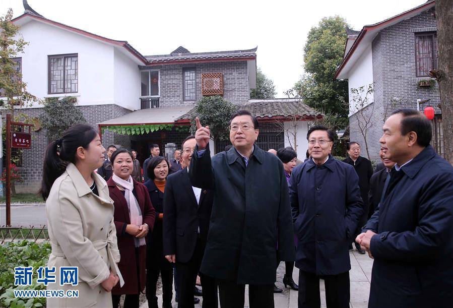 這是11月22日，張德江來到成都郫縣青杠樹村，了解村民委員會工作情況。 新華社記者 劉衛(wèi)兵 攝 