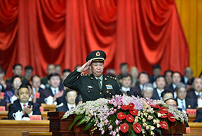 新疆軍區(qū)司令員、軍區(qū)黨委副書(shū)記彭勇向現(xiàn)場(chǎng)與會(huì)代表致敬