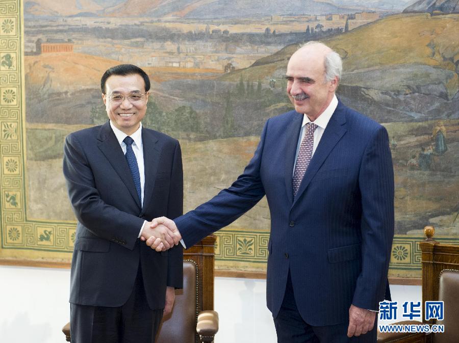 6月19日，國務(wù)院總理李克強(qiáng)在希臘議會大廈會見希臘議長米馬拉基斯。新華社記者 王曄 攝