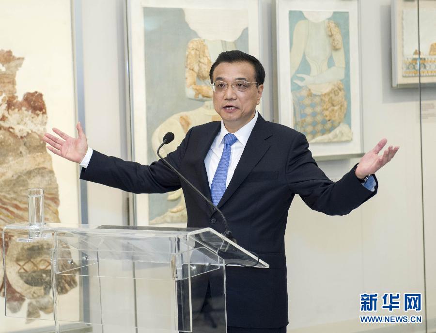 6月21日，國(guó)務(wù)院總理李克強(qiáng)與希臘總理薩馬拉斯共同出席希臘伊拉克利翁博物館新館開(kāi)館儀式并發(fā)表講話。 新華社記者 王曄 攝