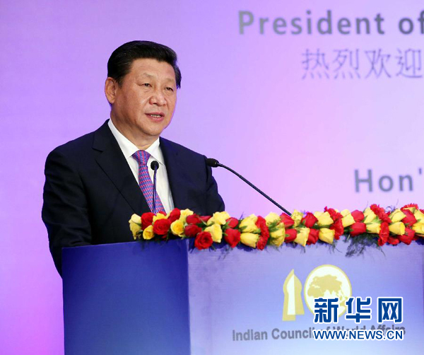9月18日，國家主席習(xí)近平在印度世界事務(wù)委員會發(fā)表題為《攜手追尋民族復(fù)興之夢》的重要演講。 新華社記者 姚大偉 攝