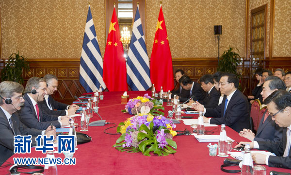 10月16日，中國國務院總理李克強在意大利米蘭會見希臘總理薩馬拉斯。 新華社記者 謝環(huán)馳 攝