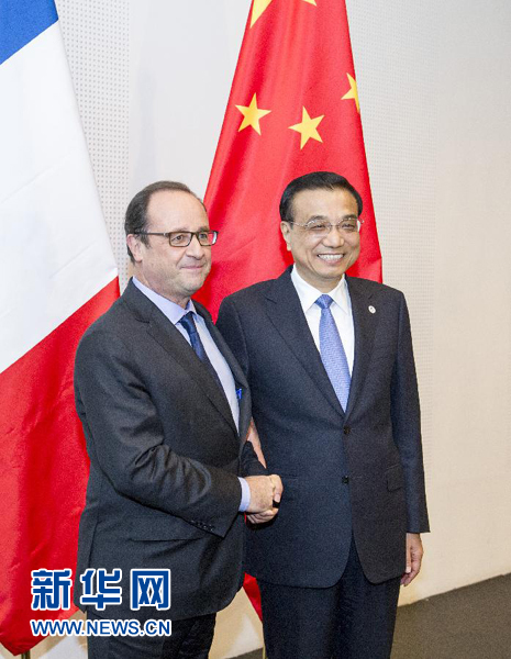 10月16日，中國國務院總理李克強在米蘭會見法國總統(tǒng)奧朗德。新華社記者 王曄 攝