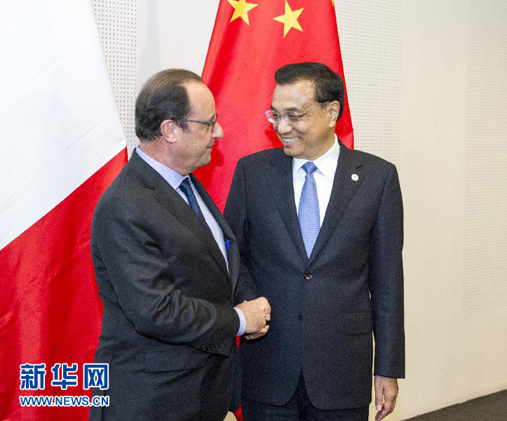 10月16日，中國國務院總理李克強在米蘭會見法國總統(tǒng)奧朗德。新華社記者 王曄 攝 
