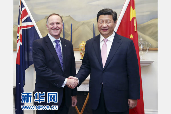 11月20日，國(guó)家主席習(xí)近平在惠靈頓同新西蘭總理約翰·基舉行會(huì)談。 新華社記者 姚大偉 攝
