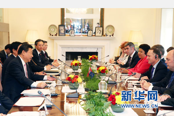 11月20日，中國(guó)國(guó)家主席習(xí)近平在惠靈頓同新西蘭總理約翰·基舉行會(huì)談。 新華社記者 馬占成 攝