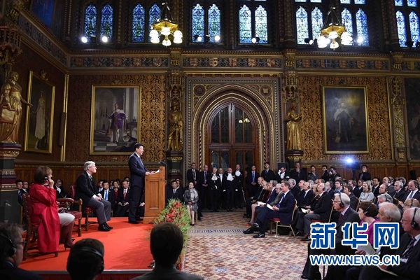 10月20日，國家主席習近平在英國議會發(fā)表講話。 新華社記者 張鐸攝 
