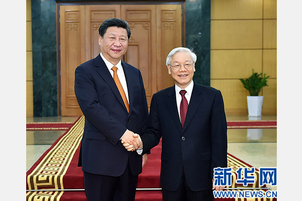 11月5日，中共中央總書記、國家主席習(xí)近平在河內(nèi)同越共中央總書記阮富仲舉行會(huì)談。 新華社記者李濤攝