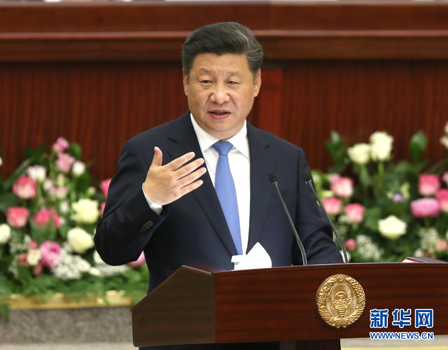 6月22日，國家主席習(xí)近平在塔什干烏茲別克斯坦最高會議立法院發(fā)表題為《攜手共創(chuàng)絲綢之路新輝煌》的重要演講。 新華社記者馬占成攝