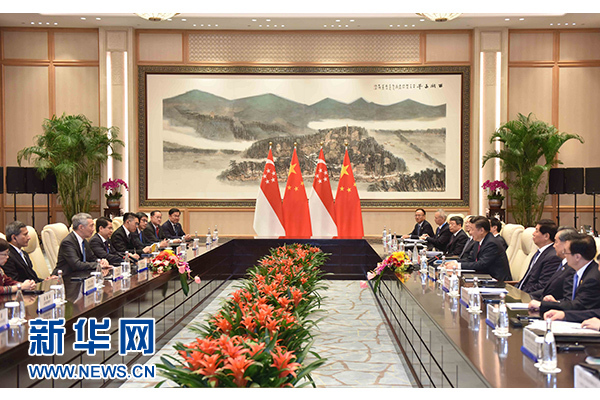 9月2日，國(guó)家主席習(xí)近平在杭州會(huì)見(jiàn)新加坡總理李顯龍。新華社記者張鐸攝