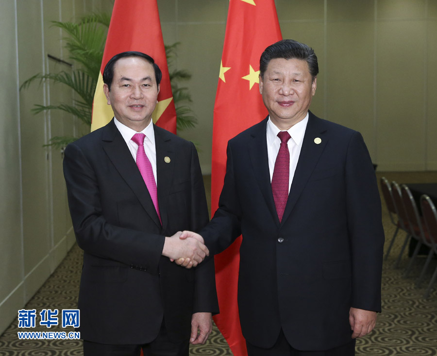 11月19日，國(guó)家主席習(xí)近平在利馬會(huì)見(jiàn)越南國(guó)家主席陳大光。新華社記者 龐興雷 攝