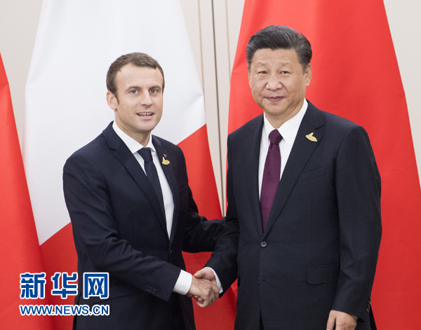 7月8日，國(guó)家主席習(xí)近平在漢堡會(huì)見(jiàn)法國(guó)總統(tǒng)馬克龍。新華社記者 李學(xué)仁 攝